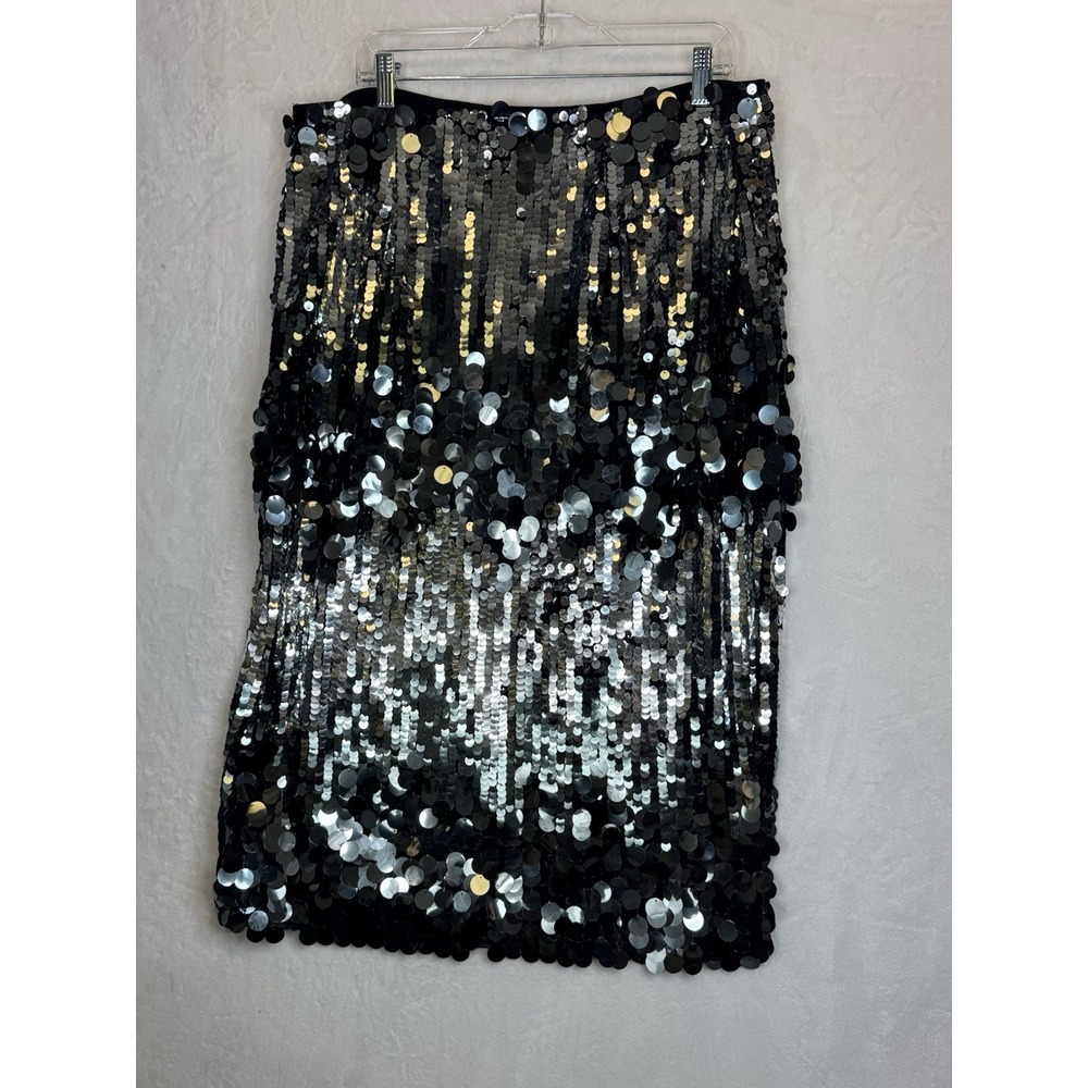 Forever 21 Silver Sequin Midi Skirt Women's Sz 1x Stretch Holiday Glamour Glitz